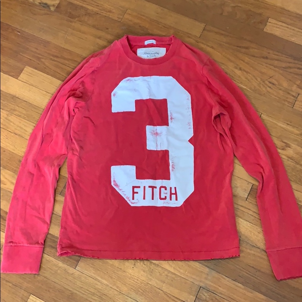 Abercrombie & Fitch Red Number 3 Long Sleeve Tee